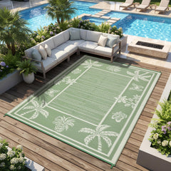 Garvee Outdoor Rug 8x10 Waterproof Reversible Polypropylene Durable Quick-Dry Lightweight Patio Deck Camping RV Balcony - Sage Green & Ivory