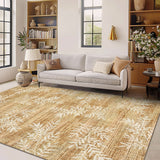 Garvee 5' × 7' Botanical Leaf Area Rug, Machine Washable Non-Slip Low-Pile Soft Rug for Living Room, Bedroom & Nursery, Malt Camel - Malt Camel
