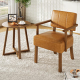 Garvee Mid-Century Modern Faux Leather Accent Chair with Vertical Stripe, Ergonomic Support, Wood Frame, Water-Resistant PU Leather, Reading Leisure Chair for Bedroom Living Room, Brown - Brown-Vertical Stripe