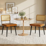 Garvee Space-Saving Comfort – Rattan Dining Chairs Set of 2 – PU Leather Upholstered Seat, Metal Frame, Armless Mid-Century Modern Side Chairs, Ideal for Kitchen, Dining Room, Restaurant – Brown (2 Brown)