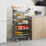Garvee Heavy Duty 5-Tier Metal Kitchen Storage Rack on Wheels – Slim Rolling Organizer Cart with Wood Handle – Multi-Purpose Vegetable & Fruit Holder for Pantry, Bathroom, Office – Rust-Resistant, Gray ZWJ-6823-5GY gray 5 layers - Zwj-6823-5Gy Gray 5 Layers
