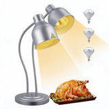 Garvee Commercial 2-Head Food Heat Lamp with 360° Flexible Gooseneck – Adjustable Electric Warmer, Rapid-Heating Bulbs & Spare Bulb Included – Buffet, Restaurant, Catering – Silver