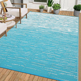 Garvee Waterproof Reversible Outdoor Rug 8x10ft - Durable Plastic Straw Carpet - Fade & UV Resistant, Easy Clean - Modern Striped Design - Ideal for Deck, Porch, RV, Balcony, Beach, Picnic - Light Blue/White - Light Blue