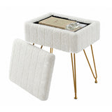 Garvee Modern Storage Vanity Stool Ottoman – Soft Padded Seat, Durable Metal Legs, Non-Slip Feet – Ideal for Makeup, Bedroom, Living Room – White, Soft Fleece - White|Teddy Fleece