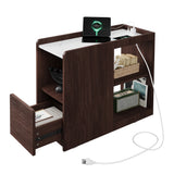 Garvee Slim Rolling End Table with Charging Station – Drawer, Adjustable Shelf, 2 AC Outlets, USB & Type-C Ports, Lockable Wheels – Versatile for Living Room, Bedroom, Kitchen – Walnut - American Standard - Walnut