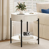 Garvee Vintage Farmhouse Round End Table with Drawer – Sturdy Metal Legs – Accent Bedside table for Living Room, Bedroom, Home Office – Wooden Furniture – Antique White