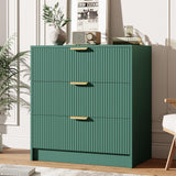 Garvee Modern Fluted 3-Drawer Dresser for Bedroom – 30" Tall Bedside Table and Storage Chest with Gold Metal Handles – Multi-Functional Bedside Table or End Table – Forest Green - Green