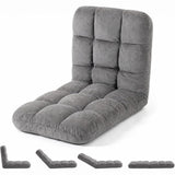 Garvee Folding Floor Chair with Back Support, 5 Adjustable Position, Padded Sleeper Bed, Couch Recliner, Gaming Floor Chairs for Adults, Meditation, Living Room - Gray