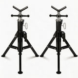 Garvee Heavy Duty Adjustable V-Head Tripod Pipe Jack Stand, 2 Pack, 28"-52" Height, 2500LB Capacity, Carbon Steel Folding Pipe Support for 1/8"-12" Pipes, Portable for Welding, Plumbing, HVAC, Construction - Black (No Wheels + Installation Gloves Silk - Black