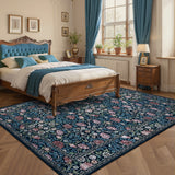 Garvee 8' x 10' Vintage Floral Area Rug, Machine Washable Non-Slip Low-Pile Boho Botanical Rug for Living Room, Bedroom & Nursery, Blue - Blue