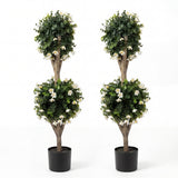 Garvee 3 ft Artificial Double Ball Boxwood Topiary Tree with Pot & Blossoms