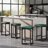 Garvee Modern Backless Bar Stools Set of 4, 24.6" Counter Height, Green PU Leather Upholstered Seat, Sturdy Metal X-Frame & Footrest, Space-Saving, for Kitchen, Dining Room, Home Bar, Storage: 4PC - Green