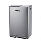 Garvee Hands-Free Dual Compartment Kitchen Trash Can - 16 Gallon Stainless Steel Recycling Bin - Heavy Duty Step Pedal - Removable Inner Buckets - Soft Close Lid - Ideal for Home or Commercial Waste Sorting - Stainless Steel Color - Silver