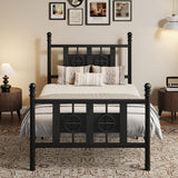 Garvee Twin Size Bed Frame with Headboard and Footboard, Metal Twin Bed Frame w/ Vintage Circular Design & Storage Space Under Bed, No Box Spring Required, Easy Assembly, Noise-Free (Black, Twin) - Black