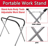 Garvee Adjustable Heavy Duty Folding Work Stand – 750 lbs Capacity – Padded Portable Workbench for Auto Body Repair, Painting, and DIY – Stable Steel Classic & Bumper Rack – Silver, 3 Pack - Sliver