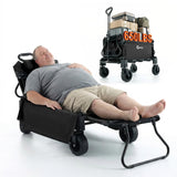 Garvee Folding Garden Wagon for Outdoor Camping & Beach, 2-in-1 Utility Cart and Lounge Chair with 360° Wheels, Steel Frame and Black Fabric