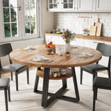 Garvee Modern Farmhouse Round Dining Table for 4-6 – 47 Inch with Open Storage Shelf – Sturdy Mark-Resistant Wood Top, Space-Saving Apartment Furniture – Light Antique Wood Grain Color