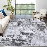 Garvee 9' × 12' Distressed Abstract Area Rug, Soft Washable Low-Pile Polyester Carpet for Living Room, Bedroom and Dining Room, Gray - Gray