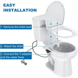 Garvee Non-Electric Ultra-Slim Dual Nozzle Bidet Attachment for Toilet Seat - Rear & Feminine Wash - Self-Cleaning Cold Water Spray - Adjustable Pressure - Easy Install - Lever Gray Knob + White Body - Gun Gray-12
