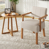 Garvee Mid-Century Modern Armchair with Wood Frame, Linen Fabric Accent Chair with Classic Vertical Stripe, Reading Leisure Chair for Living Room, Beige - Beige-Vertical Stripe