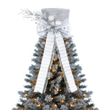 Garvee Silver Christmas Tree Topper Bow, 9.84 in Glitter Christmas Tree Decoration with Bows & Decorative Spruce Branch, Xmas Holiday Decoration for Snowman - Silver & White