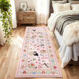 Garvee 2' × 6' Floral Cat Print Runner Rug, Machine Washable Non-Slip Low-Pile Rug for Hallway, Kitchen & Entryway, Pink - Pink