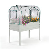 Garvee Raised Garden Bed with Legs 48" × 24" × 55", Galvanized Metal Planter with PE Cover, 31.5" Height & Spray Tube for Vegetables - White