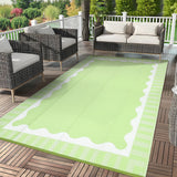 Garvee Reversible Waterproof Outdoor Rug - Modern Wave Design, Plastic Mat for Patio, Camping, RV, Garden, Deck & Beach - Weather Resistant, Easy Clean, Light Green/White - 9x12ft - Light Green