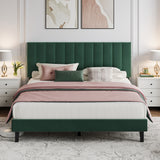 Garvee Suede Upholstered Platform Bed Frame with Adjustable Vertical Channel Tufted Headboard, Sturdy Noise-Free Support, No Box Spring Needed, Easy Assembly - Queen Size, Dark Green - Green