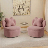 Garvee 360° Swivel Accent Chair with Hidden Storage Set of 2, Velvet Heart Back Ergonomic Upholstered Pink Compact Living Room Bedroom Nursery - Teddy Fleece | Pink
