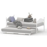 Garvee Twin Metal Daybed with Pop-Up Trundle, Heavy Duty Steel Slats Platform Bed with Stylish Headboard, Convertible Sofa Bed Frame for Living Room, Bedroom, or Guest Room, White - White-With Trundle