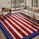 Garvee 5' × 7' Patriotic Border Area Rug, Machine Washable Non-Slip Low-Pile Soft Rug for Living Room, Bedroom & Dining Room, Blue/White/Red - Blue/White/Red