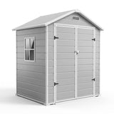 Garvee Heavy-Duty Resin Outdoor Storage Outdoor Storage 6x4 FT with Floor, Lockable Door, Window – Waterproof, UV-Resistant, Easy Assembly – Garden Storage for Patio, Lawn Mower, Bikes, Tools – Light Gray - Light Gray