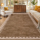 Garvee 8' × 10' Modern Bordered Area Rug, Machine Washable Non-Slip Low-Pile Stain-Resistant Soft Rug for Living Room, Bedroom & Dining Room, Brown - Brown
