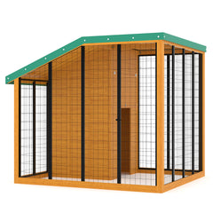 Garvee Cedar Wood Large Dog Kennel with Galvanized Steel Roof, Lockable Gate, Feeding Door, Doghouse Back Door & Water Food Tray, Outdoor Safe Pet Shelter for Small to Large Dogs, Wood - Wood