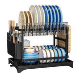 Garvee Carbon Steel Over basin Dish Drying Rack - Kitchen Organizer with Knife, Cutting Board & Utensil Holder - Space-Saving Storage Shelf for Countertop - Black WDJ-8018-BK