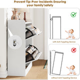 Garvee Slim Rattan Shoe Cabinet for Entryway, Narrow Hidden Shoe Storage w/ Doors, 3 turn Drawers, Adjustable Shelves, Freestanding for Hallway/Closet - Color: Vintage White - Vintage White