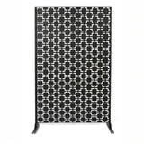 Garvee 75" × 48" Outdoor Privacy Screen, Freestanding Carbon Steel Fence Panel with 20" Stable Base, Ground Stakes & Expansion Anchors for Patio, Garden, Balcony and Pool, Black Square Pattern - Black
