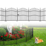 Garvee No-Dig Garden Fence with Gate, 40-Inch Tall Rustproof Black Metal Panels for Animal Barriers in Yard and Patio - 8 Pack With Gate
