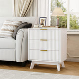 Garvee Fluted Bedside Table with 3 Drawers, Modern Nightstand Set Style Night Stands for Bedroom, Wave Front Wood End Table, 23.62 x 15.74 x 28.03 Inch, 35 lbs Each Drawer, 5.9" Raised Legs for Easy Cleaning - White