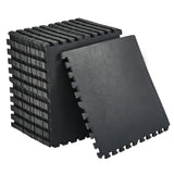 Garvee 0.56" Thick Interlocking Gym Floor Mats, 24"x24" Rubber Top EVA Foam Puzzle Tiles (24 Pack, 96 Sq Ft), SGS Certified Non-Toxic Exercise Flooring for Home Gym Weightlifting, Treadmill - Pure Black - Black