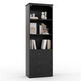 Garvee Tall Black Bookshelf with 3 Drawers – Adjustable 3-Tier Open Shelves – Wooden Bookcase Storage Cabinet for Home Office, Living Room, Kitchen Pantry – Color: Black - Black