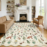 Garvee 8' x 10' Cottagecore Woodland Animal Area Rug, Machine Washable Non-Slip Low-Pile Soft Scalloped Rug for Nursery, Bedroom & Kids Room, Beige - Beige