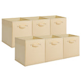 Garvee Collapsible Fabric Storage Cubes 6-Pack – 11 Inch Collapsible Open Top Bins with Faux Leather Handles – Organizer Boxes for Shelves & Closets – Ideal for Clothes, Toys, Beige - Beige