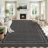 Garvee 10' × 14' Scalloped Bordered Area Rug, Washable Non-Slip Low-Pile Stain-Resistant Rug for Living Room, Bedroom & Dining Room, Black - Black