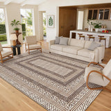 Garvee Area Rug 4x6 Modern Geometric Bordered, Washable Non-Slip Low Pile, Ultra Thin Lightweight, Stain Resistant, Taupe, Living Room Bedroom Dining Office - Taupe