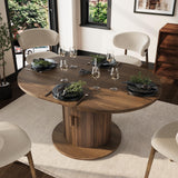 Garvee Space-Saving Extendable Oval Dining Table with Storage - Retractable Roller Shutter Door, Durable MDF - Light Walnut Finish - Color: Light Walnut - Nut-Brown
