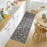 Garvee Vintage Floral Runner Rug – Soft Ultra-Thin Low Pile Non-Slip Washable Carpet – Mark Resistant, Collapsible, No Shedding – Hallway, Bedroom, Kitchen, Laundry, Bathroom – Dark Gray, 2x6ft