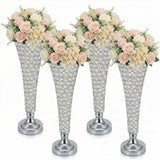 Garvee 4 Pcs 20 Inch Tall Crystal Wedding Centerpieces for Tables, Metal Trumpet Flower Vase Stand, Elegant Floral Arrangement Holders for Party, Banquet, Event, Home Decor, Silver - Silver