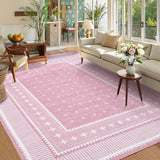 Garvee 5' × 7' Star Weave Area Rug, Soft Washable Low-Pile Polyester Carpet for Living Room, Bedroom and Dining Room, Pink - Pink